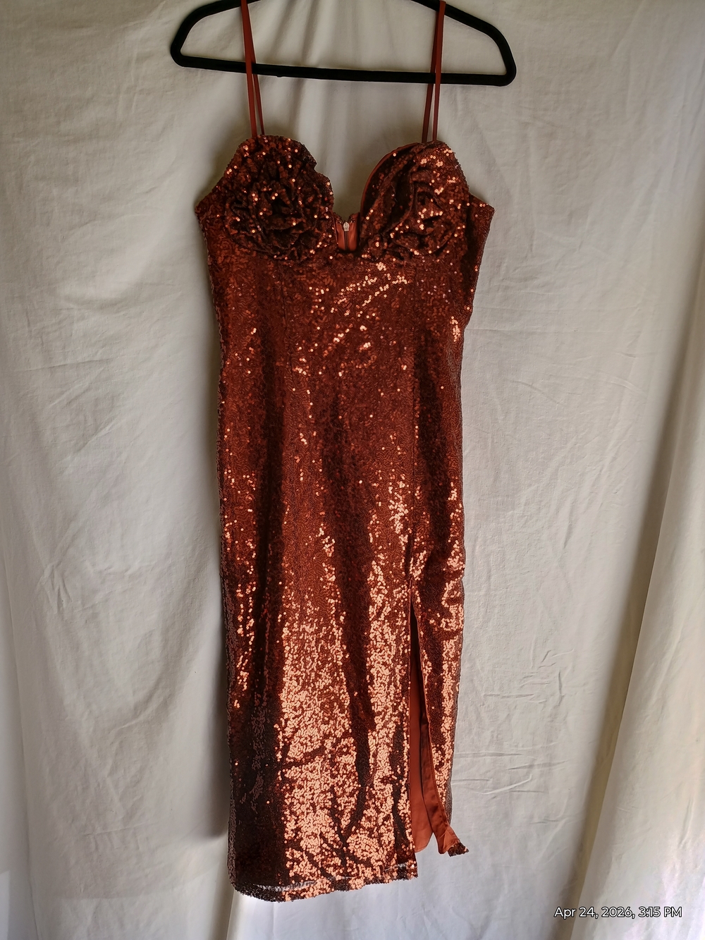 New York & Company Copper Sequin Strap Dress